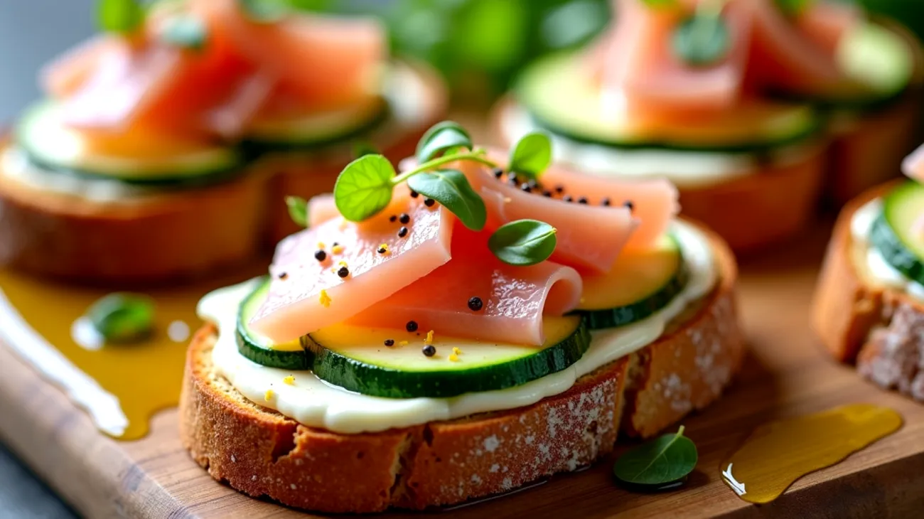 Pane tostato robiola zucchine croccanti."