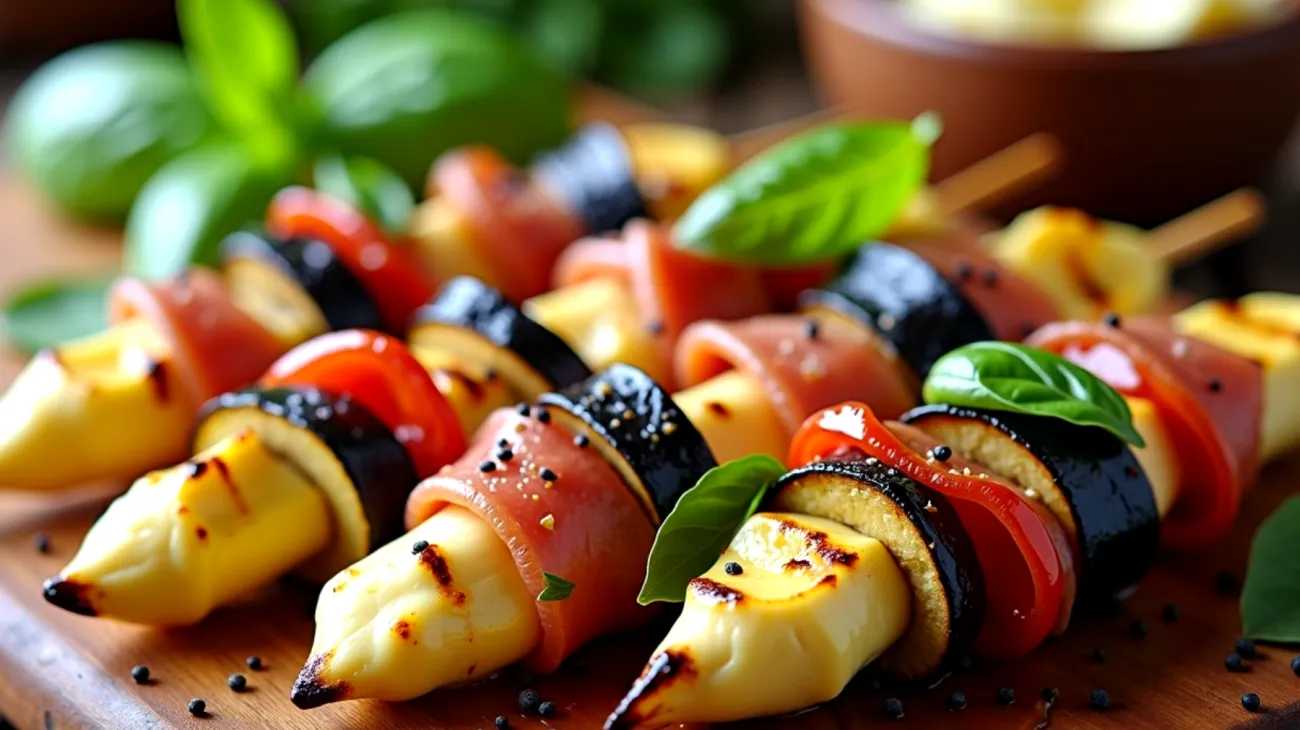 Spiedini caciocavallo melanzane grigliate"