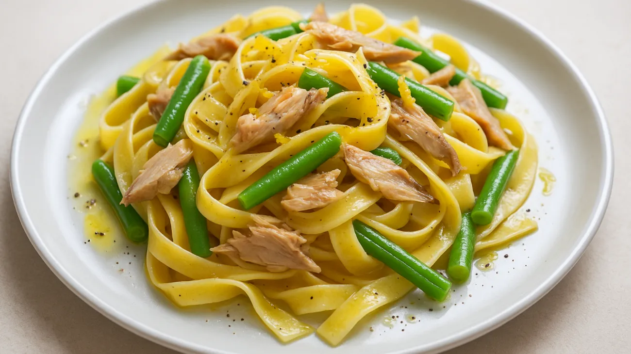 tagliatelle rustiche sgombro affumicato fagiolini"